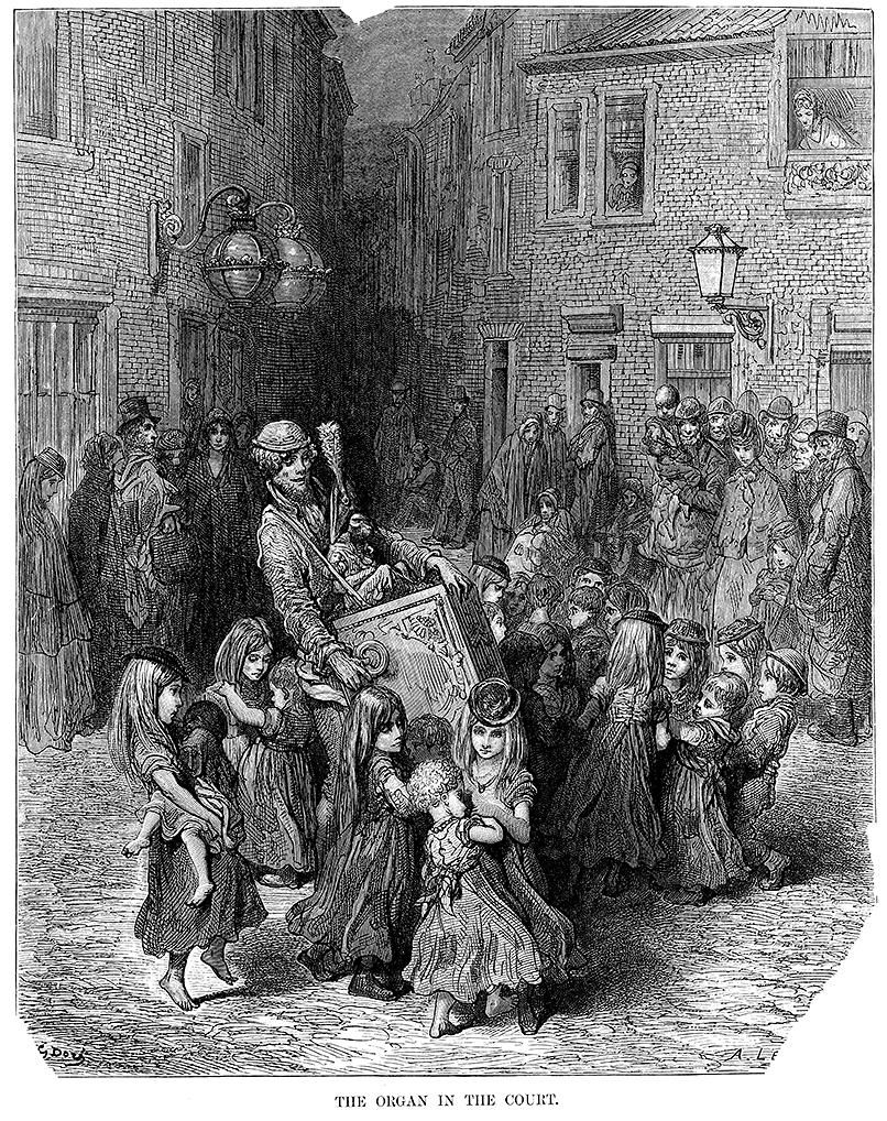 Til historien om lirekassemændende hører denne sigøjner og lirekassemand fra London, 1872.
