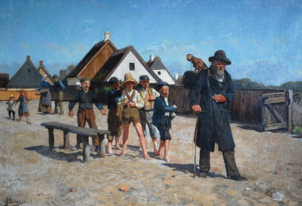 Den gamle lirekassemand. Maleri af Erik Henningsen 1888.